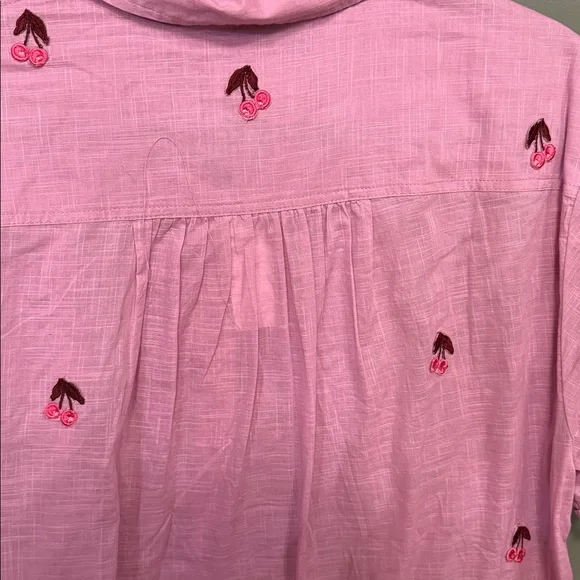 Maeve lilac cherry Embroidered Short-Sleeve Button-Down Shirt - Picture 6 of 11